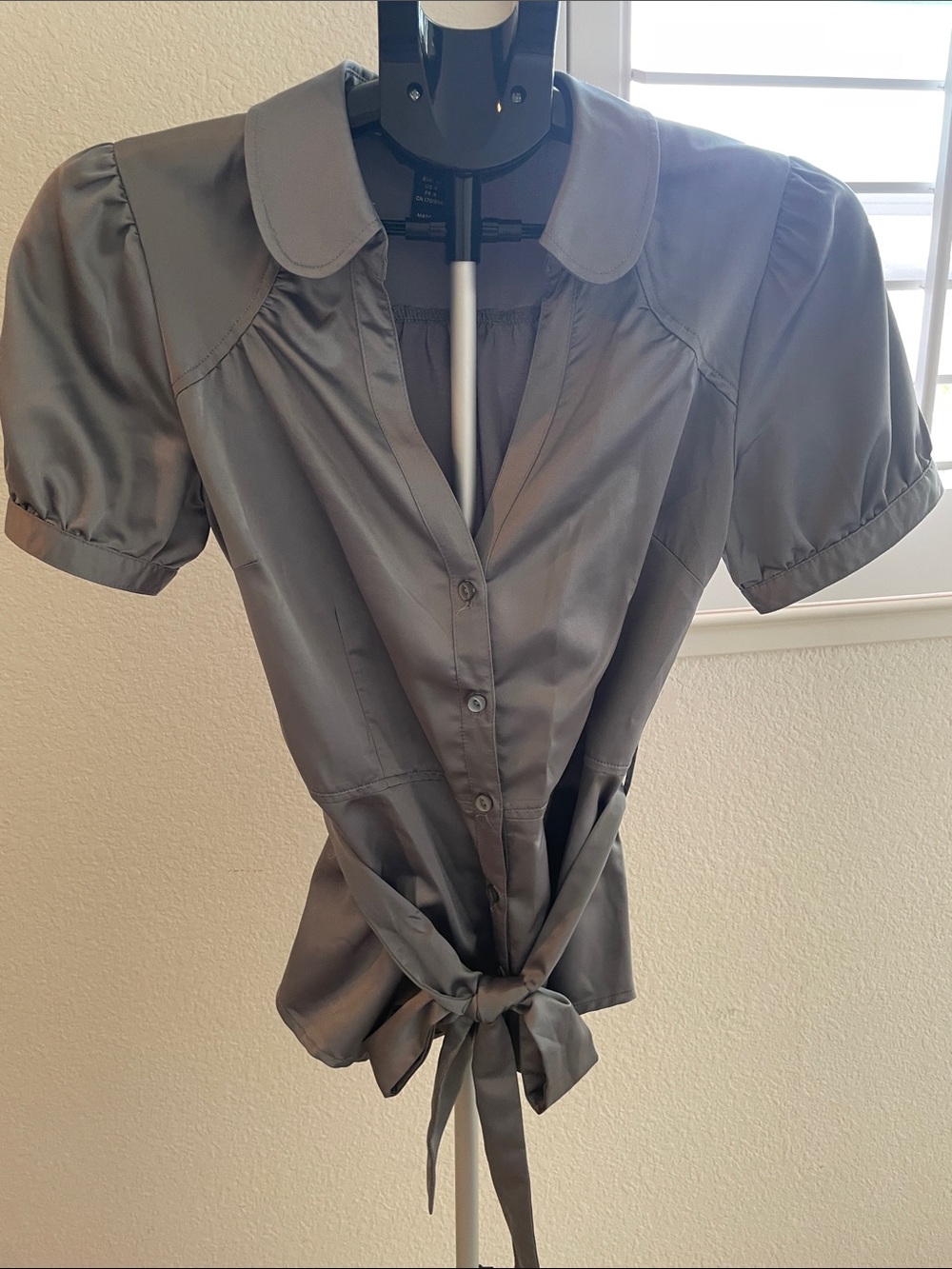 H&M Gray Satin Tie-Front Blouse